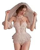 YOMORIO Bridal Lingerie Bride Cosplay Sexy Anime Perspective Lingerie Elegant Lace Skirt and Veil White
