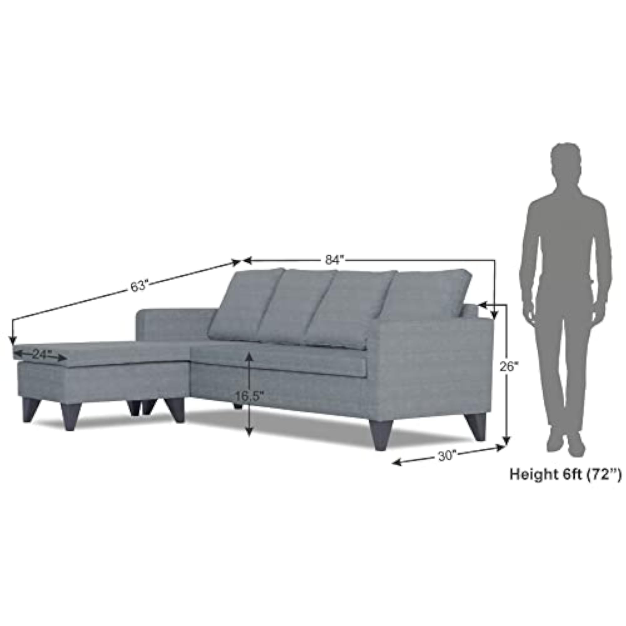 Jonas Decent L Shape 5 Seater Sofa Set LHS, Grey