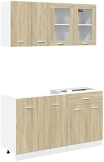 vidaXL Kitchen Cabinet Set 4 Piece Sonoma Oak - Engineered Wood Storage Units - Wall-Mountable, Space-Saving, Easy to Maintain