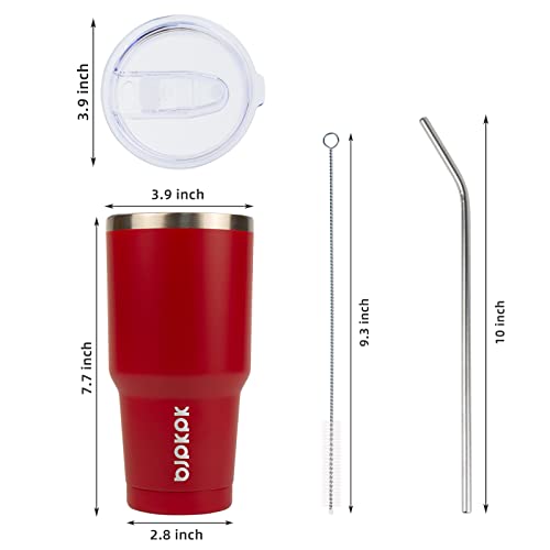 Image of BJPKPK 30 oz Tumbler with Lid and Straw, Insulated Stainless Steel Cup | Double Wall Vacuum, BPA Free, Leak Proof, Keeps Hot /Cold, Travel & Beach Ready, Car Holder Fit, Red