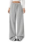 FACDIBY Fleece Lined Sweatpants for Women Wide Leg High Waisted Sweat Pants Baggy Drawstring Sherpa Straight Leg Lounge Pants Grey S