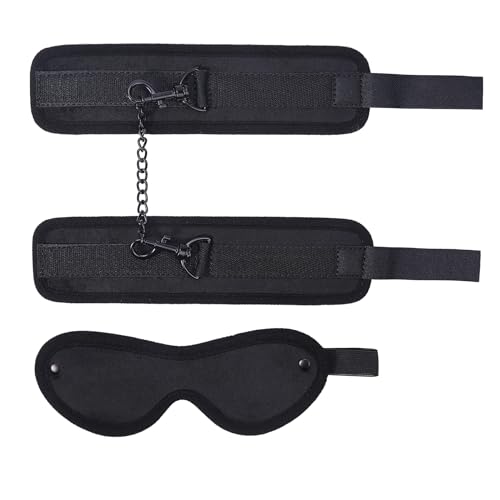 Image of Blindfold and Faux-Fur-Lined Handcuffs Set, Temptation Soft Bondage Restraints Kit Sex Toys for Adults (2 Piece)