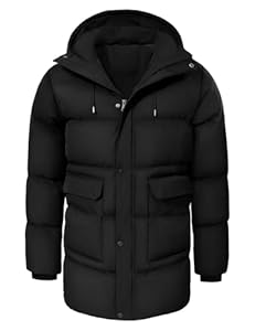 heekpek Veste Homme à Capuche Manteau Homme Hiver Blouson Chaude Hydrofuge Longue Parka Manteaux Matelassée en Coton Vestes de Randonnée Ski, Noir, M