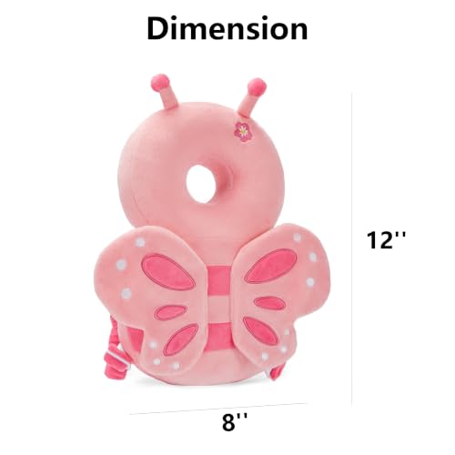 Image of Baby Head Back Protector Backpack Toddler Safety Protector Cushion Pad Soft, Adjustable and Lightweight Design for Safe Walking and Crawling Toddlers Girls and Boys(Pink Butterfly)