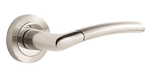 Designer Levers - Augusta Lever on Rose Door Handle - Dual Finish - Polished and Satin Nickel - 1 Pair - Fixings Included - Interior Use