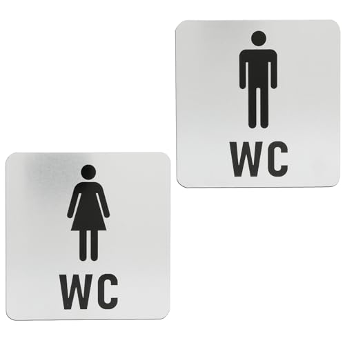 2 Pièces Plaques de Toilette Hommes Femmes, Signaletique Toilettes Acier Inoxydable, Autocollantes Panneaux 12cm X 12cm, Panneau WC Adhesif pour Centres Commerciaux Restaurants Espaces Publics
