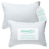 kinder Fluff Toddler Pillows (2pk) 13x18in- The only Pillow for Kids 300T Cotton Shell & Down Alternative Fill - Machine Washable, Ideal Cushion for Kids Above 2 Years - White- S