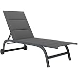 Outsunny Sonnenliege Atmungsaktive Gartenliege mit 6-Fach Verstellbar Rückenlehne Rädern Aluminiumrahmen, gepolsterter Liegestuhl bis 120 kg Relaxliege Gartenmöbel für Garten Terrasse Pool Dunkelgrau