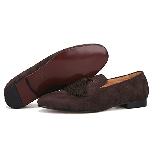 FERUCCI Men Dark Brown Suede Slippers Loafers Flat with Big Brown Tassel