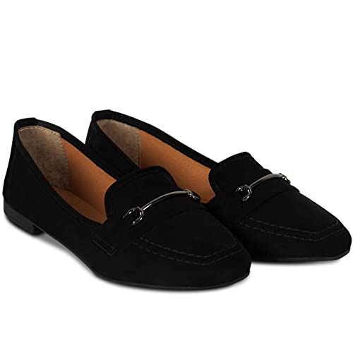 Sapato Mocassim Feminino Casual Em Abs Bico Quadrado (Preto, br_footwear_size_system, adult, numeric