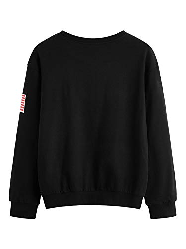 Sweatyrocks Womens Casual Long Sleeve Crew Neck Usa Letter Print Pullover Sweatshirt Black M #TOP1