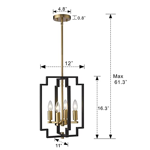 Danzhenshop 4-Light Lantern Chandelier, Farmhouse Dining Room Pendant Lighting, Black And Gold Large Chandelier Black And Modern Ceiling Hanging Pendant Lighting Fixture For Dining Room Living #TOP4