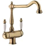 SCHOCK|Miscelatore Cucina AQUAPURA STYLE Tre Vie Per Acqua Filtrata Con Canna Interna Separata, Saving Apertura 90°, Ottone Bronzato, Abbinabile ai lavelli, Made In Italy.