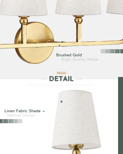 Image of 5-Light Brushed Gold Bathroom Vanity Light with Linen Fabric Shade | 35 Inch gold bathroom light fixture over mirror, UL listed, E26 bulbs, hardwired, upward only, VL837-BG-A-5