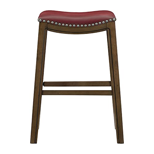 Lexicon Alviso Wooden Saddle Seat Pub Height Stool, 29" Sh, Red #TOP3