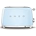 Smeg TSF01PBUK retro toster na 2 kromki, 6 poziomów brązowienia, bardzo szerokie przegródki na chleb, funkcje rozmrażania i podgrzewania, wyjmowana taca na okruchy, 950 W, pastelowy niebieski