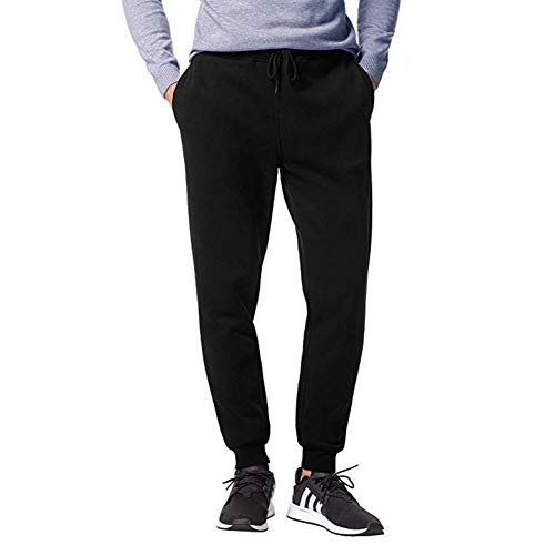 Tobaling Pantalon de Sport Coton Casual Jogging Slim Fit Pantalons de survêtement en Velours Thermique (Noir, L) Cover