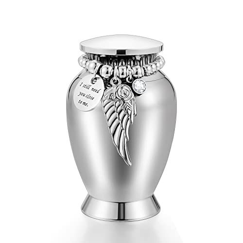 small urn for human ashes - Small Urns for Human Ashes 2.95 Inch Small Keepsake Urns with Wing Charm Mini Cremation Urns for Ashes Stainless Steel Memorial Ashes Keepsake