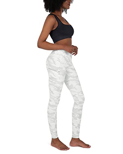 Ododos High Waist Dual Pockets 7/8 Leggings For Women, Tummy Control Sport Workout Athletic Running Yoga Pants-25 Inseam, White Camo, Medium #TOP5