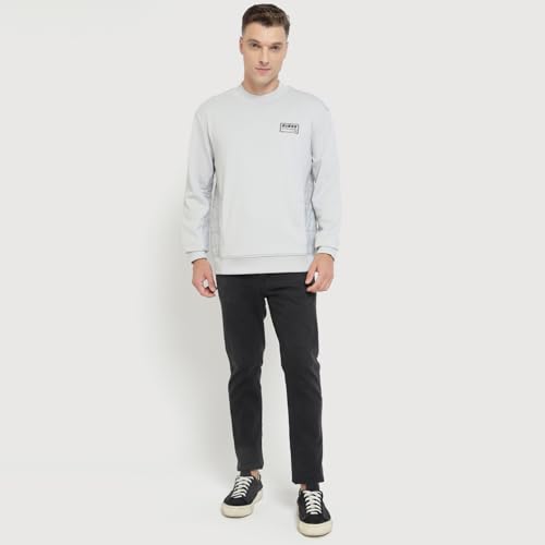 Image of GUESS Men Grey Solid Round Neck Full Sleeves Pullover Style Sweatshirt
