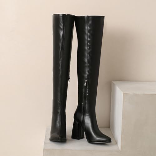 Thigh High Boots for Women Sexy Pointed Toe Cosplay Dance Party PU Leather Chunky Heels Side Zipper Big Size Over The Knee High Boots3
