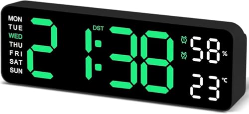 Digital Clock Large Display 10.5" LED Wall Clock for Living Room Bedroom Office – Modern Digital Wall Clock with Dual Alarm, 40 Music, Temp & Date Display, Auto-Dimming Brightness, USB Powered (Black)
