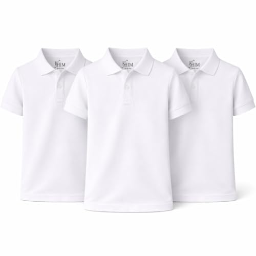 KHIM Unisex Polo Short Sleeve Polycotton Boys Girls School Uniform Plain Half Sleeve Shirts Sports Wear Indoor Outdoor (UK Age 3 Years 4 Years Regular White 3 Pack)
