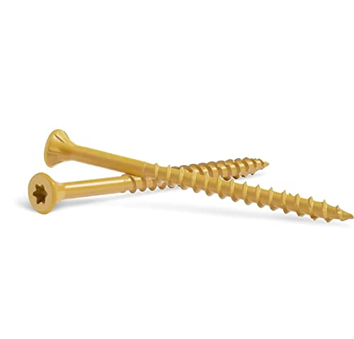 MR SCREWS #9 x 2-1/2\" Wood Screws 1 LB Coarse Thread Deck Screws Star Flat Head Rust Resistant Epoxy Coated Bronze Bit Included Wood Fasteners Self Tapping LZDEC-002
