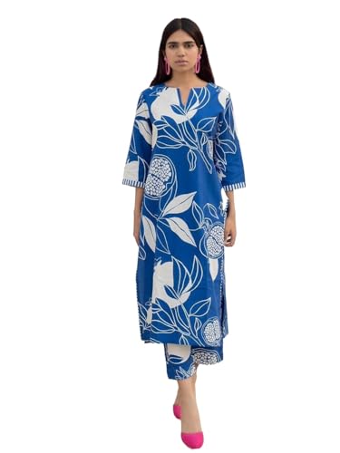 Image of LookMark Women's Floral Printed Cotton Blend 3 /4th Sleeve Knee Length V-Neck Kurta and Palazzo Set for Women AZ-LM-OG-KS2144-Parent