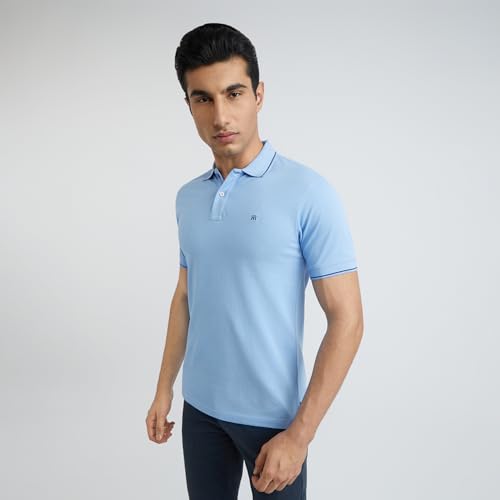 Image of Raymond Men's Modern Fit Solid Pattern Pure Cotton Polo Neck Half Sleeve Casual T-Shirt