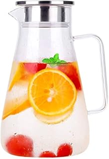 1800ml Carafe Glass, Uten Pitcher Jug Lead-Free Borosilicate Glass Kettle with Crystal Handle and Stainless Steel Lid Cover for Milk, Red Wine, Cold Water, Fruit Juice, Hot Coffee, Ice Drinks etc