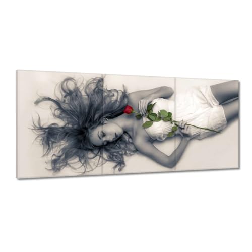 Peinture imprimée sur toile 150 x 70 cm Jolie fille avec rose tableau déco H8516M
