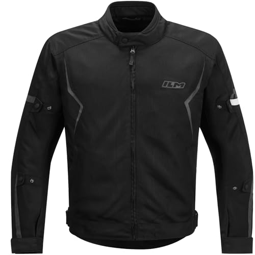 ILM Motorcycle Mesh Jacket with CE Armor and Detachable Waterproof Liner Protective Motorbike Riding for Men Model JM3(Black Large)