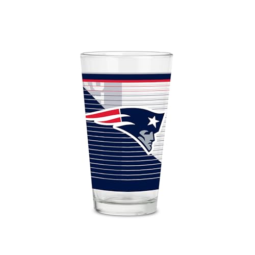 Rico Industries NFL Football New England Patriots Standard 16 oz Pint Glasses with Digitally Printed Logo, Classic Drinking Glass