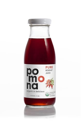Image of Pomona Organic Juices Pure Rosehip Juice, 8.4 Ounce Bottle (Pack of 12), Cold Pressed Organic Juice, Non-GMO, No Sugar Added, Not from Concentrate, Gluten Free, Kosher Certified, Preservative Free