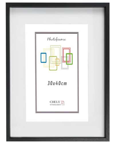 CHELY INTERMARKET MOD3503 Marco Profundidad Madera Haya 30x40cm Interior 20x30cm Vidrio Paspartú Decorativo Cuadro Objetos Recuerdo Decoración Moderna Estilo Elegante 1 Unidad Negro