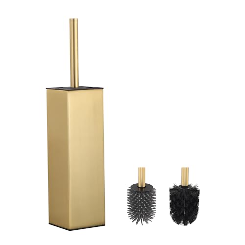 Image of BVL Toilet Brush and Hoder Set Brushed Gold Freestanding for Bathroom