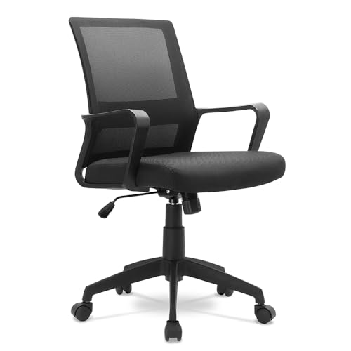 Waytex Fauteuil de Bureau Basculant centré Hauteur réglable - Dossier Respirant avec Soutien lombaires et Accoudoirs Fixes - Noir