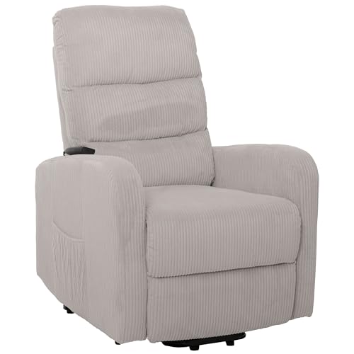 Mendler Fernsehsessel HWC-K62, Relaxsessel TV-Sessel Liege, Liegefunktion Aufstehhilfe, Metall Stoff/Textil Cord - hellgrau
