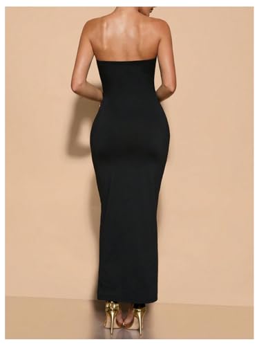 WDIRARA Women's Cut Out Strapless Tube Dress Metal Flower Ruched Bodycon Dress2