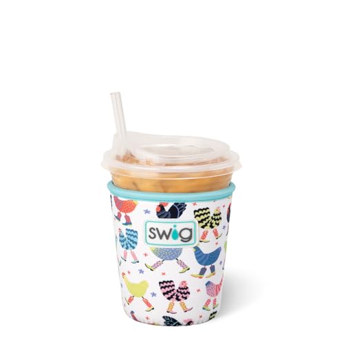 Swig Life Small Iced Coffee Cup Coolie with Handle, Funky Chicken