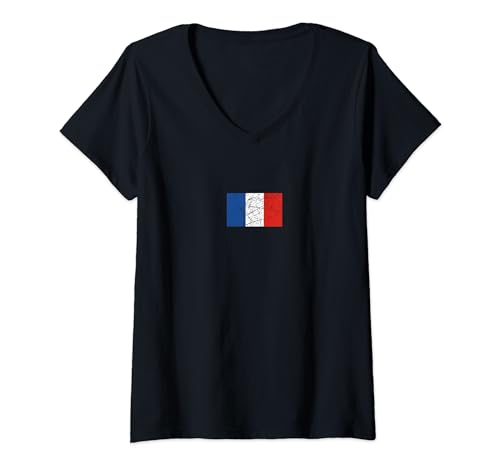 Mujer Bandera de Francia, regalos franceses, vintage, para hombres, mujeres y niños Camiseta Cuello V