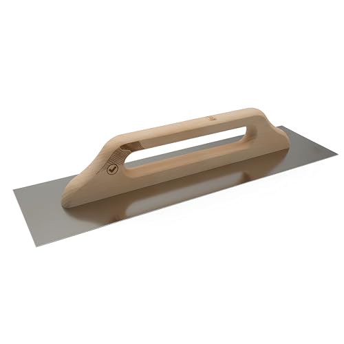 DEWEPRO® Platoir Suisse - Truelle lisseuse Suisse - Platoir à Enduit - Truelle de Lissage - Acier inoxydable 480x130 mm - Avec Manche en Bois