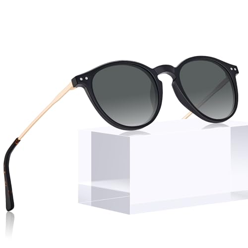 CARFIA Sonnenbrille Damen Herren Polarisiert Rund uv Schutz Retro Vintage Polarisierte Sonnenbrille Schwarz