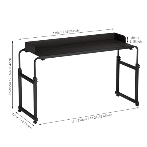 Overbed Table with Wheels Adjustable Height Overbed Desk Over Bed Desks, Standing Laptop Desk & Rolling Hospital Bed Table for Living Room (Black) - Thumbnail 3