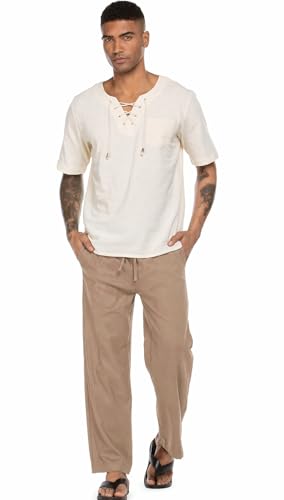 Image of CB-COLEBROOK Mens Casual Linen | Elastic Waist | Drawstring Summer Beach Yoga Linen Trouser | Loose Fit Pyjama Pants for Man