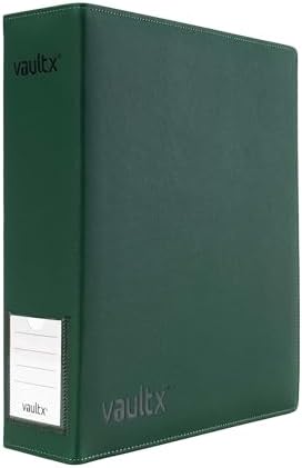 Vault X Premium Exo-Tec 3 Ring TCG Binder for 9 Pocket Trading Card Pages - 50+ Page Capacity Easy Open 3 D-Ring Clip Binder for TCG CCG Photo Cards (Large, Green)