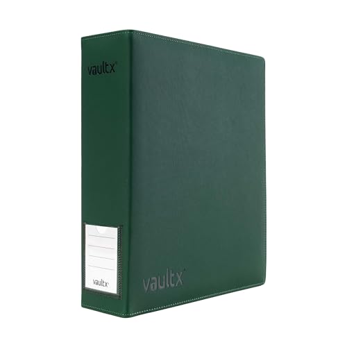 Vault X Trading Card 3 Ring Binder, fits 9 Pocket Pages, 900 Cards, Exo-Tec Material, Easy Open, D-Ring Clip Folder for Collectible Card Games, Sports, TCG (Green, Large)