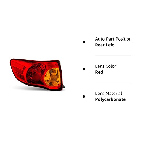 Acanii - For 2009-2010 Toyota Corolla Outer Rear Replacement Tail Light - Driver Side Only #TOP5