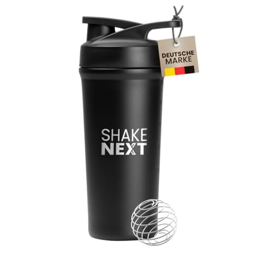 ShakeNext® Edelstahl Shaker [NEUEINFÜHRUNG] - Trinkflasche mit Mixball 700ml, Fitness und Protein Shaker mit auslaufsicherem Druckverschluss, patentiertes Design (Schwarz)